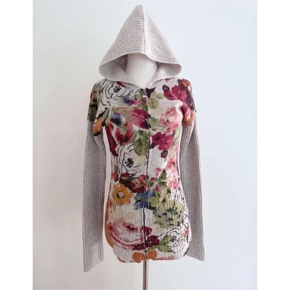 Anthropologie Moth Hothouse Floral Zip-up Hoodie Wool Cardigan Sweater Jacket XS - Picture 2 of 9